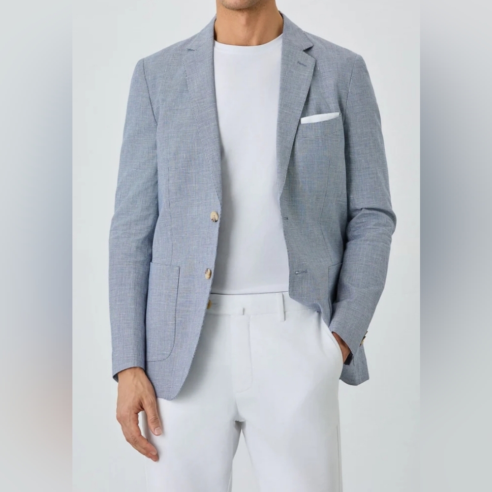 SACOOR Brothers Linen Small Houndstooth Blazer, Size EU 46/US 36